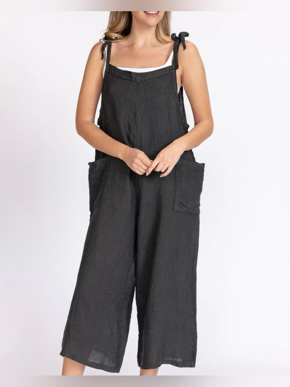Meo Meli 100% Linen Wide Leg Adjustable Made In Italy Jumpsuit One Size